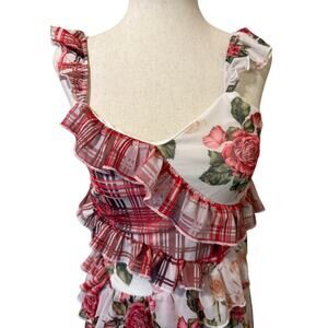 Floral Plaid Full Length Feminine Rose Pink SunDress